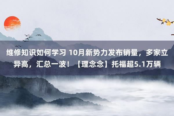 维修知识如何学习 10月新势力发布销量，多家立异高，汇总一波！【理念念】托福超5.1万辆