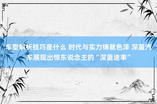 车型解析技巧是什么 时代与实力铸就色泽 深蓝汽车展现出惊东说念主的“深蓝速率”