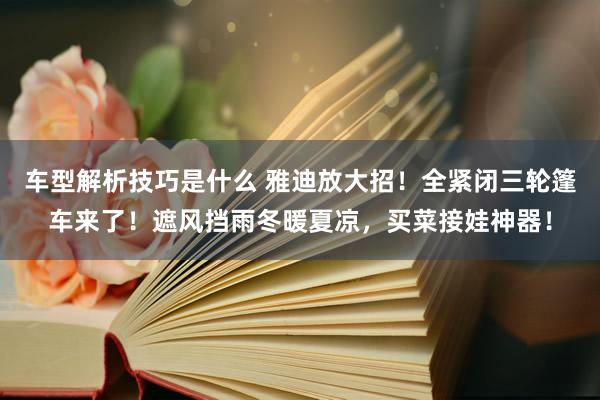 车型解析技巧是什么 雅迪放大招！全紧闭三轮篷车来了！遮风挡雨冬暖夏凉，买菜接娃神器！