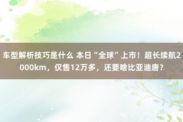 车型解析技巧是什么 本日“全球”上市！超长续航2000km，仅售12万多，还要啥比亚迪唐？