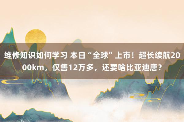 维修知识如何学习 本日“全球”上市！超长续航2000km，仅售12万多，还要啥比亚迪唐？