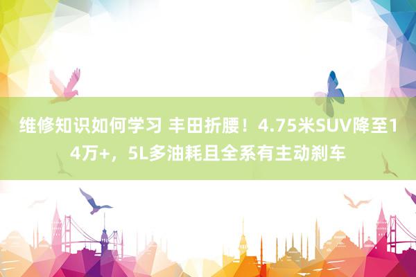 维修知识如何学习 丰田折腰！4.75米SUV降至14万+，5L多油耗且全系有主动刹车