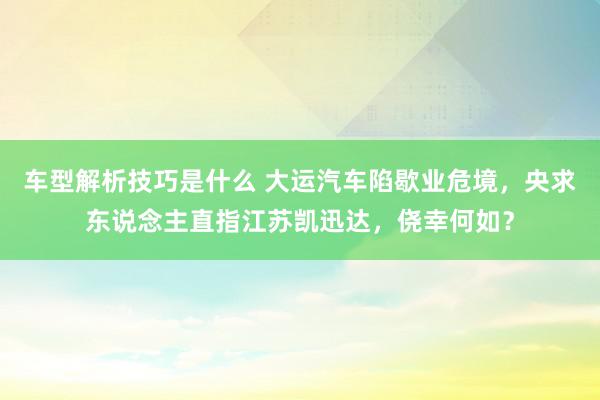 车型解析技巧是什么 大运汽车陷歇业危境，央求东说念主直指江苏凯迅达，侥幸何如？