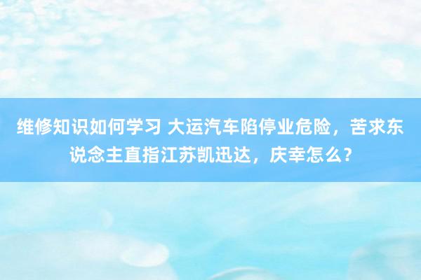 维修知识如何学习 大运汽车陷停业危险，苦求东说念主直指江苏凯迅达，庆幸怎么？