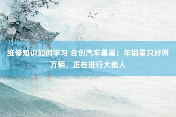 维修知识如何学习 合创汽车暴雷：年销量只好两万辆，正在进行大裁人