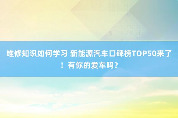 维修知识如何学习 新能源汽车口碑榜TOP50来了！有你的爱车吗？