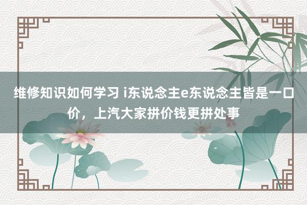 维修知识如何学习 i东说念主e东说念主皆是一口价，上汽大家拼价钱更拼处事