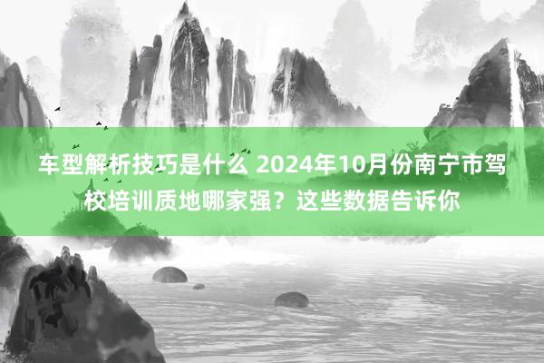 车型解析技巧是什么 2024年10月份南宁市驾校培训质地哪家强？这些数据告诉你