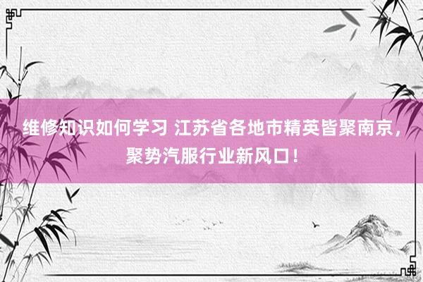 维修知识如何学习 江苏省各地市精英皆聚南京，聚势汽服行业新风口！