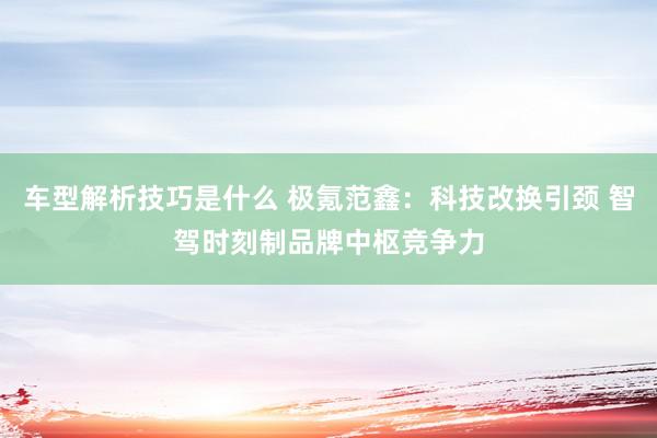 车型解析技巧是什么 极氪范鑫：科技改换引颈 智驾时刻制品牌中枢竞争力