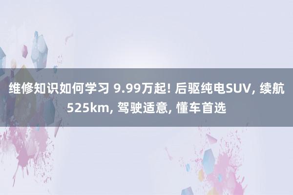 维修知识如何学习 9.99万起! 后驱纯电SUV, 续航525km, 驾驶适意, 懂车首选