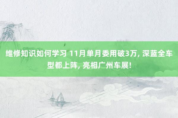 维修知识如何学习 11月单月委用破3万, 深蓝全车型都上阵, 亮相广州车展!