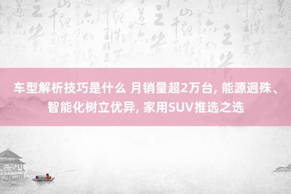 车型解析技巧是什么 月销量超2万台, 能源迥殊、智能化树立优异, 家用SUV推选之选