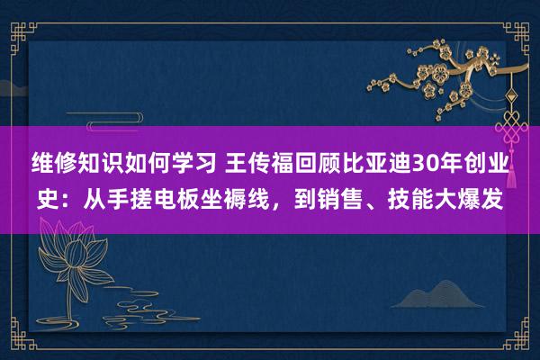 维修知识如何学习 王传福回顾比亚迪30年创业史：从手搓电板坐褥线，到销售、技能大爆发