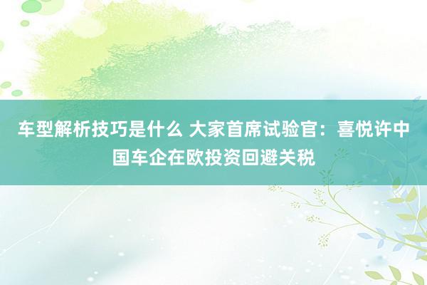 车型解析技巧是什么 大家首席试验官：喜悦许中国车企在欧投资回避关税