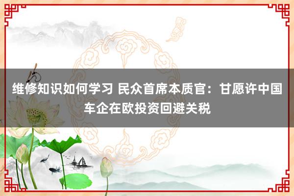 维修知识如何学习 民众首席本质官：甘愿许中国车企在欧投资回避关税