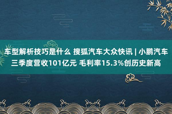 车型解析技巧是什么 搜狐汽车大众快讯 | 小鹏汽车三季度营收101亿元 毛利率15.3%创历史新高