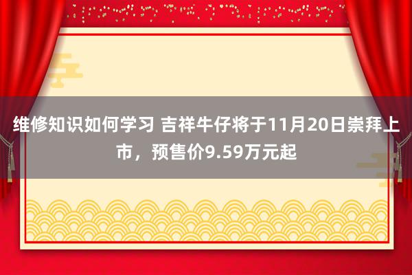 维修知识如何学习 吉祥牛仔将于11月20日崇拜上市，预售价9.59万元起